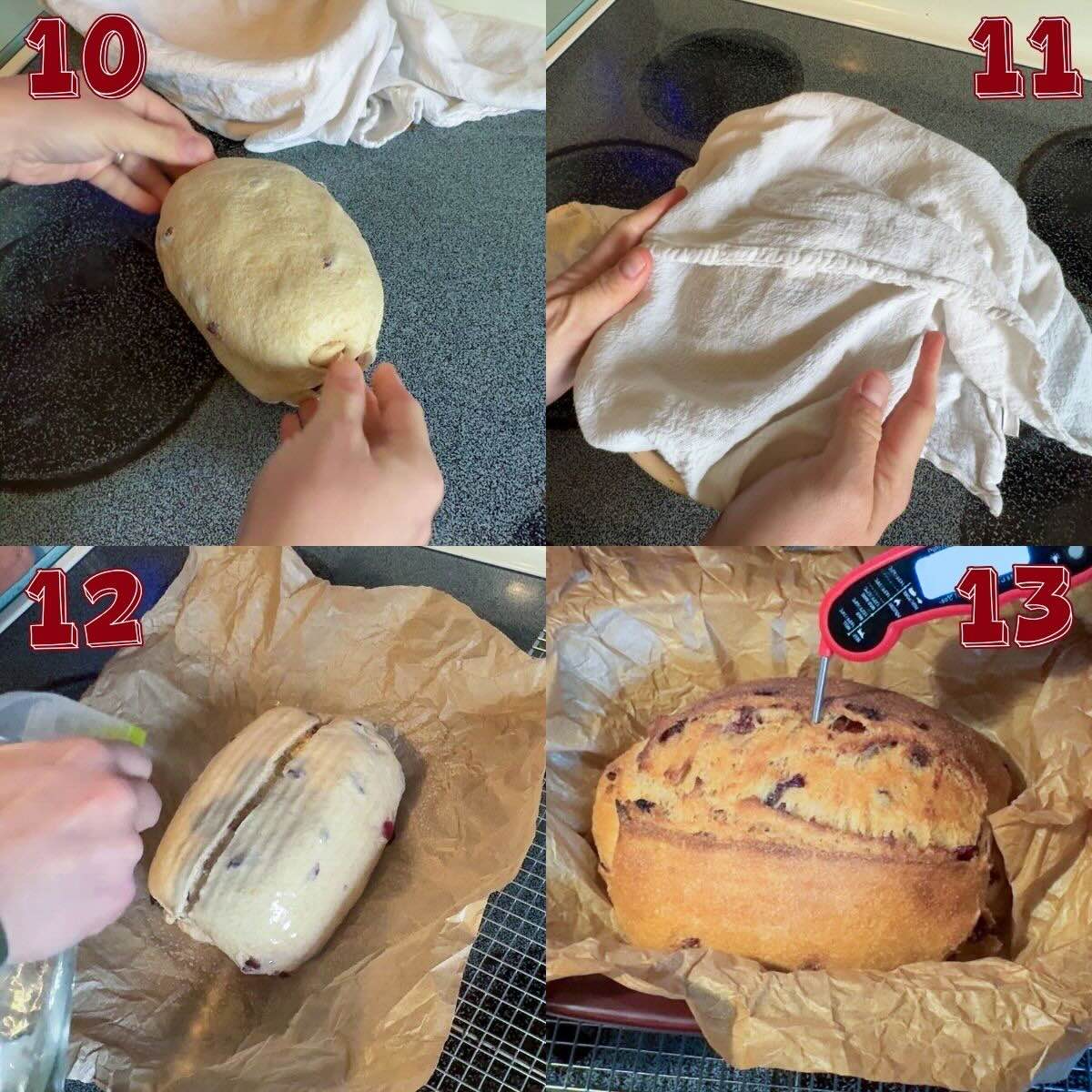 Preparing and baking cranberry orange sourdough.