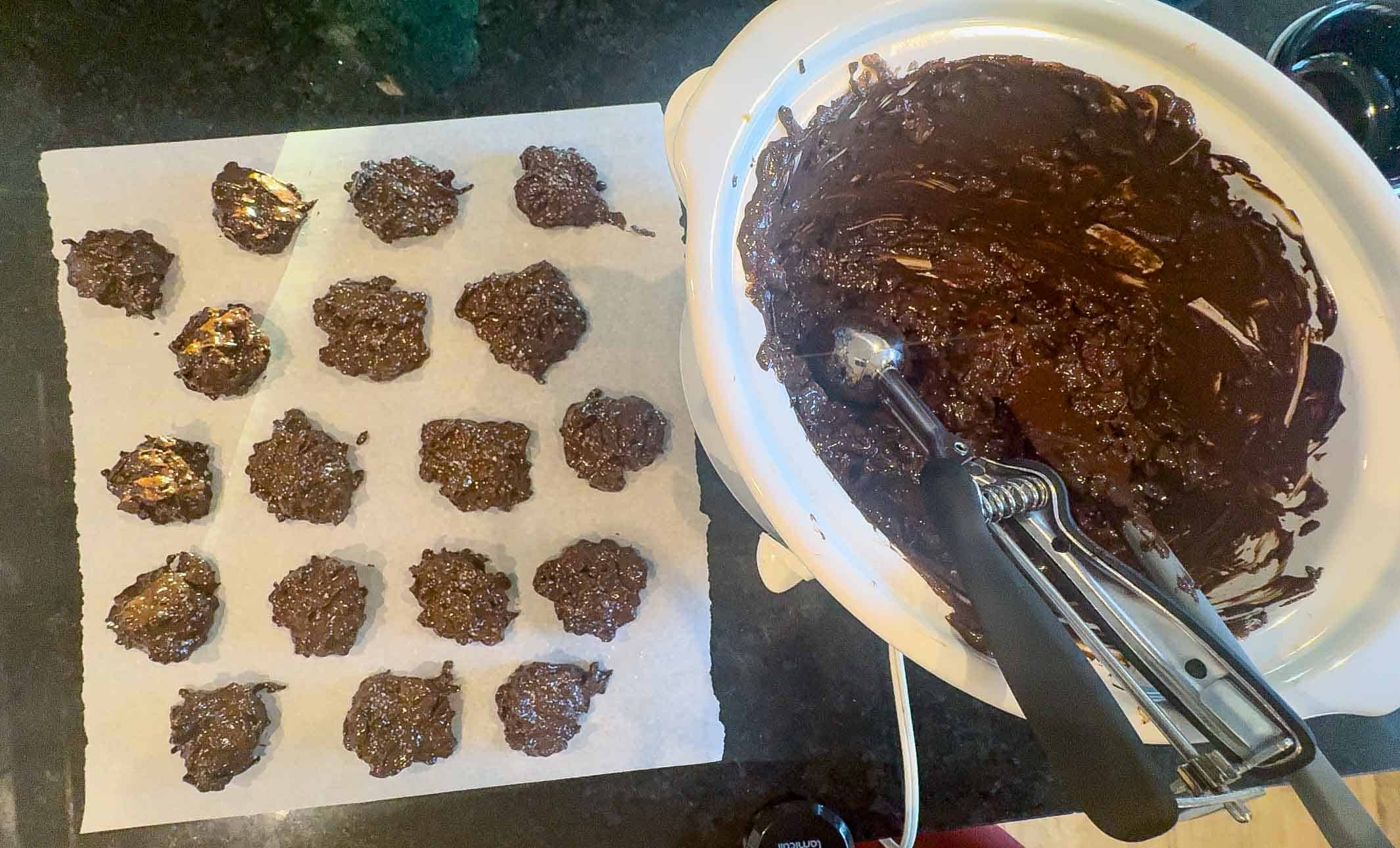 scooping clusters onto wax paper.