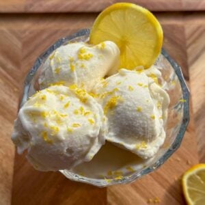 ice cream bowl garnished with lemon slices