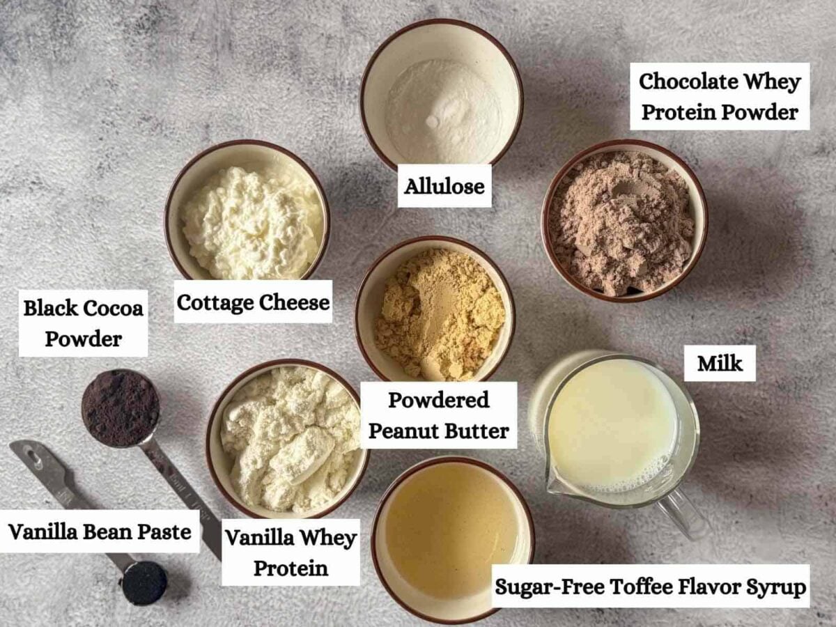 ingredients for Ninja Creami Chocolate peanut butter swirl ice cream.