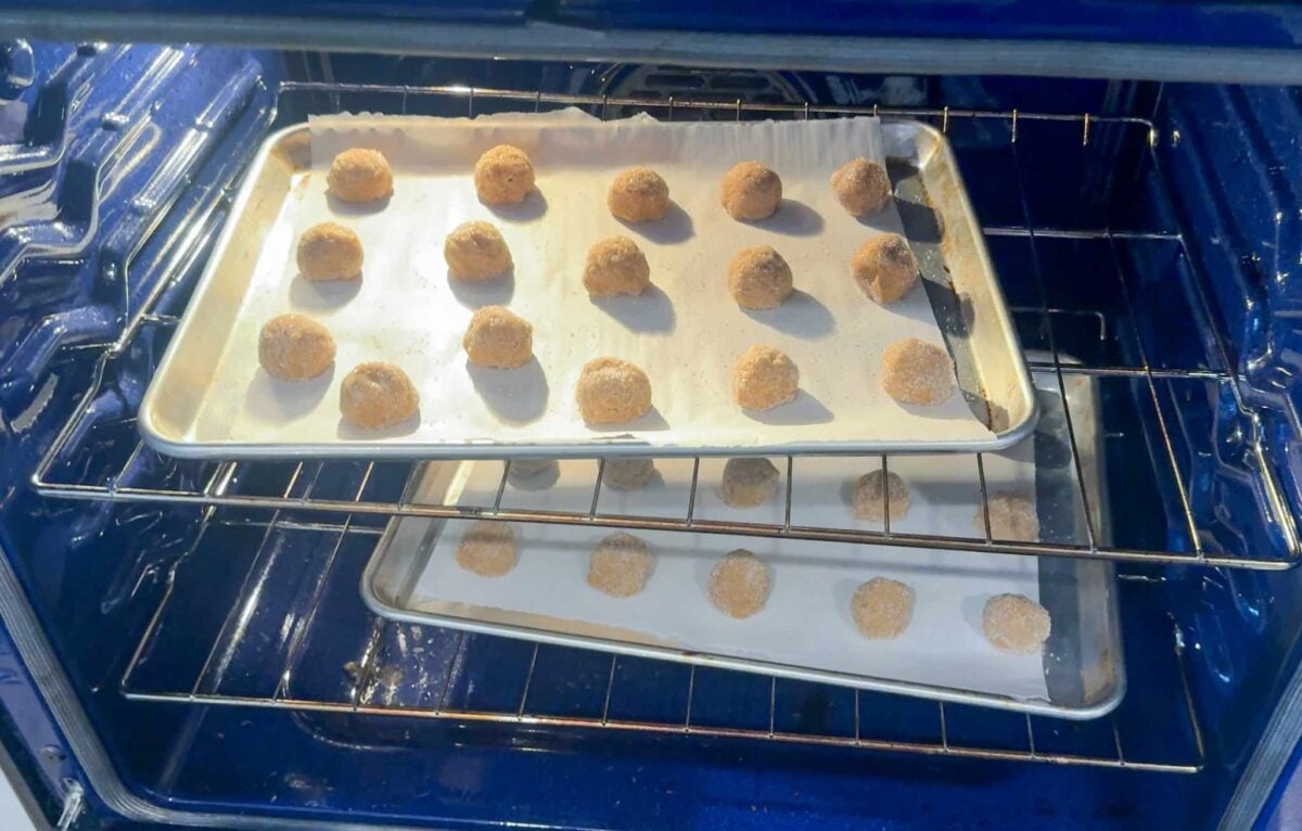 Cookie sheets in the oven.