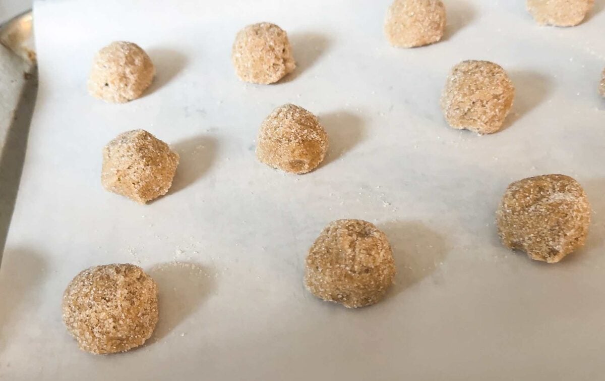Cookie dough balls rolled in sugar.
