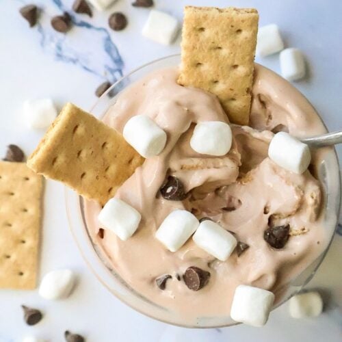 The Ninja Creami Smores Ice Cream with smore's fixings on top.