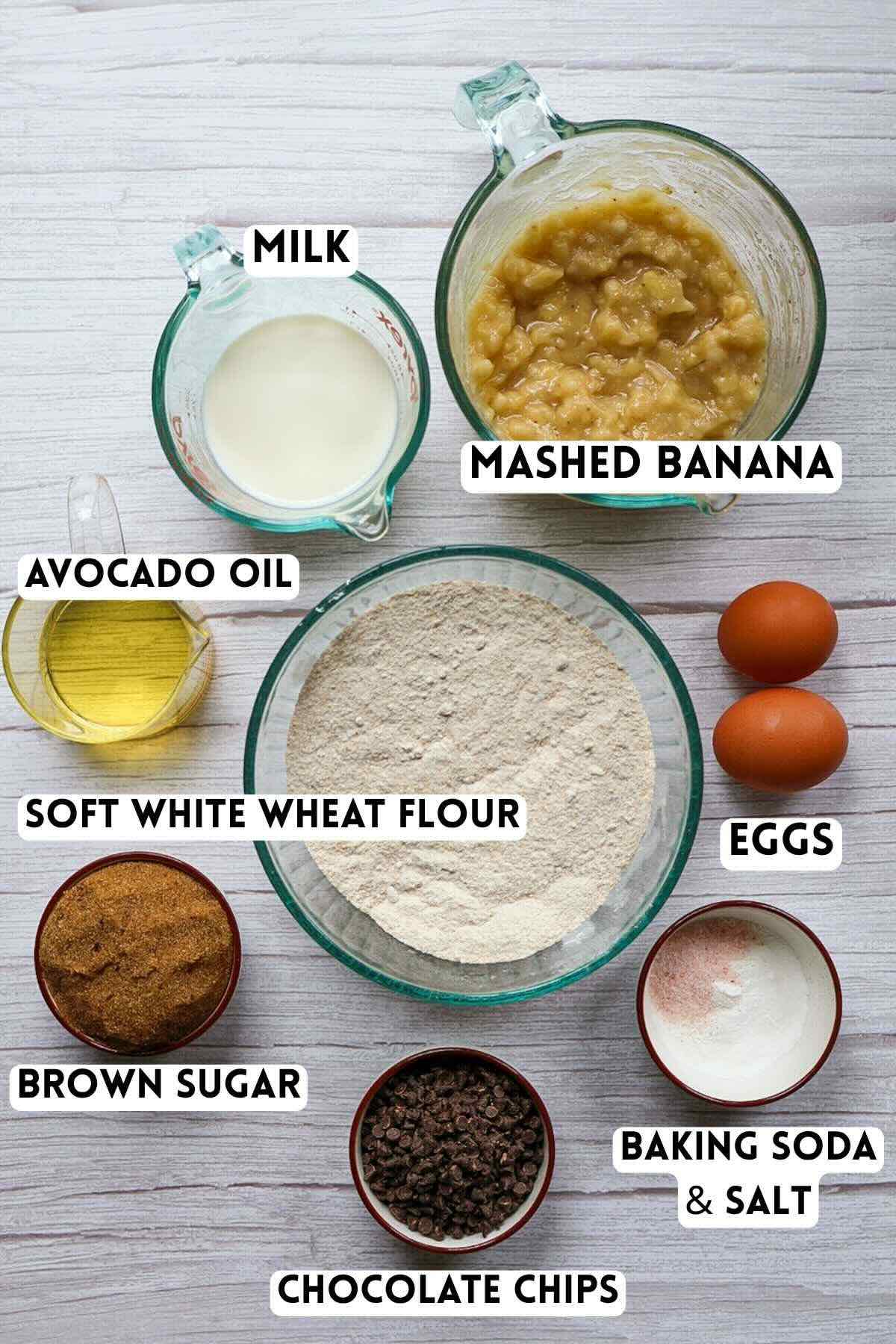Ingredients for healthy banana muffins.