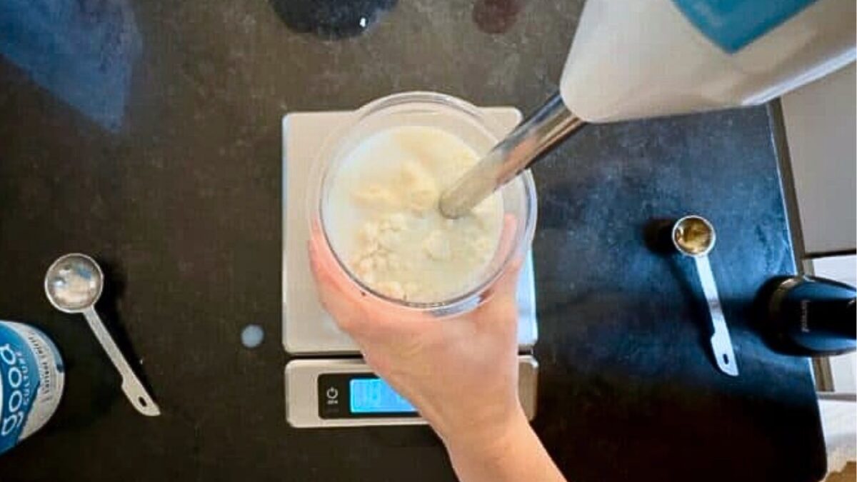 immersion blender in ninja creami cookies and cream mixture